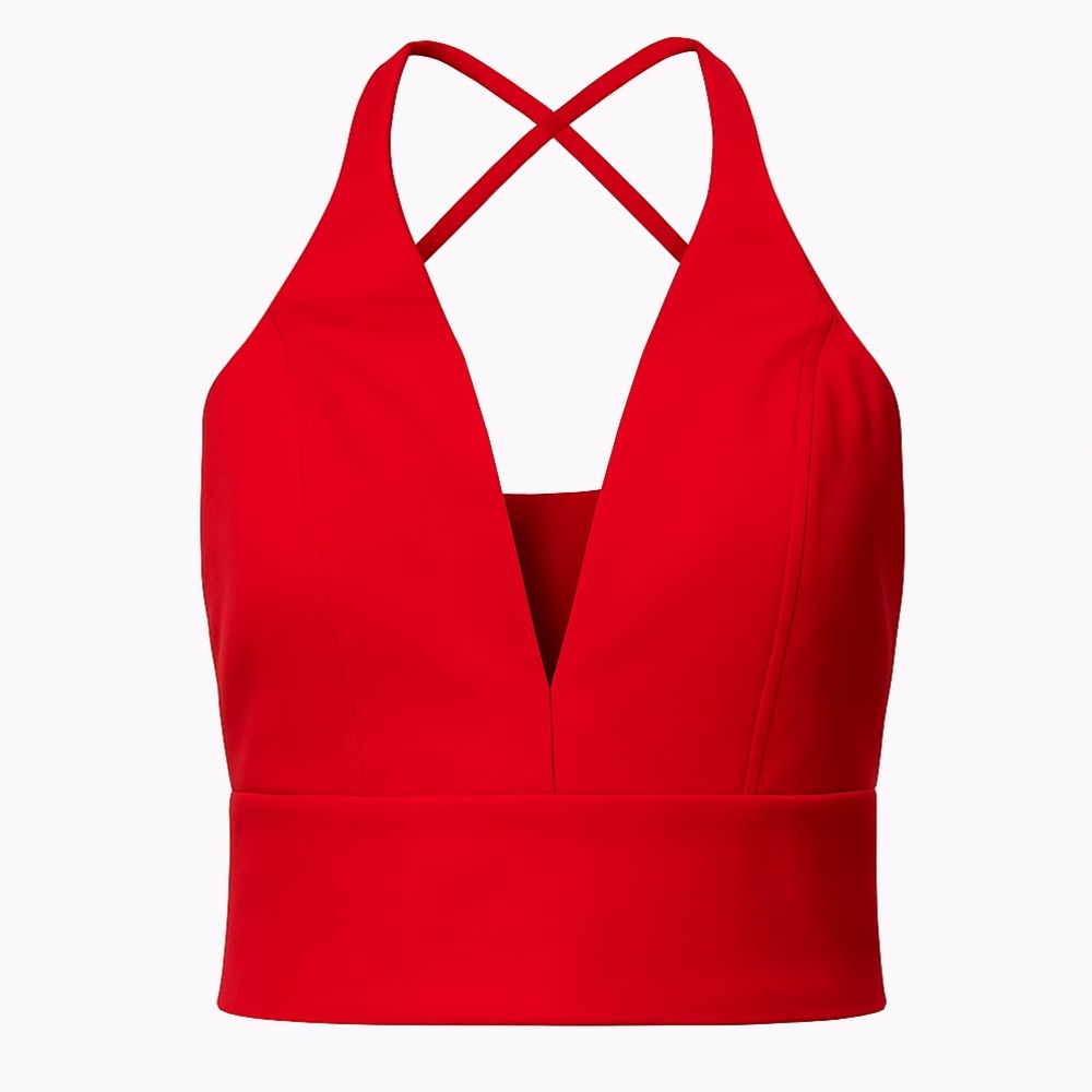 Bardot Red Halter Crop Top with Cross-Back Straps Size 6